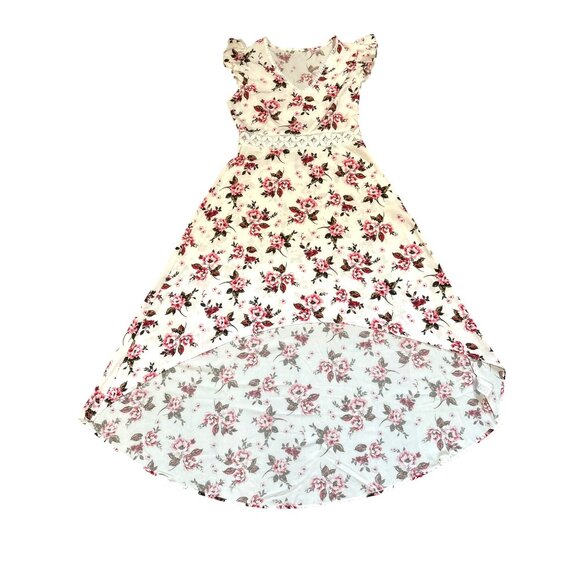 CCC Vintage Inspired Floral High Low Maxi Dress Ruffled Sleeves Lace Trim Size L - Picture 5 of 10